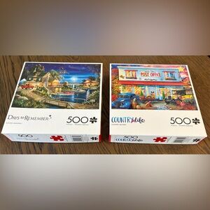 Lot of 2 Buffalo 500 Piece Puzzles, Country Delivery, Autumn Memories, Complete